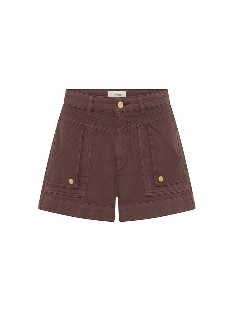 M212CHO-Celene-Denim-Shorts-Chocolate-GHOST