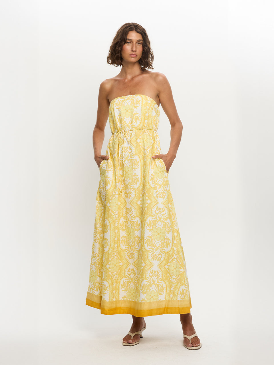 kivari madeline linen blend strapless maxi dress Kivari Madeline Strapless Maxi Dress