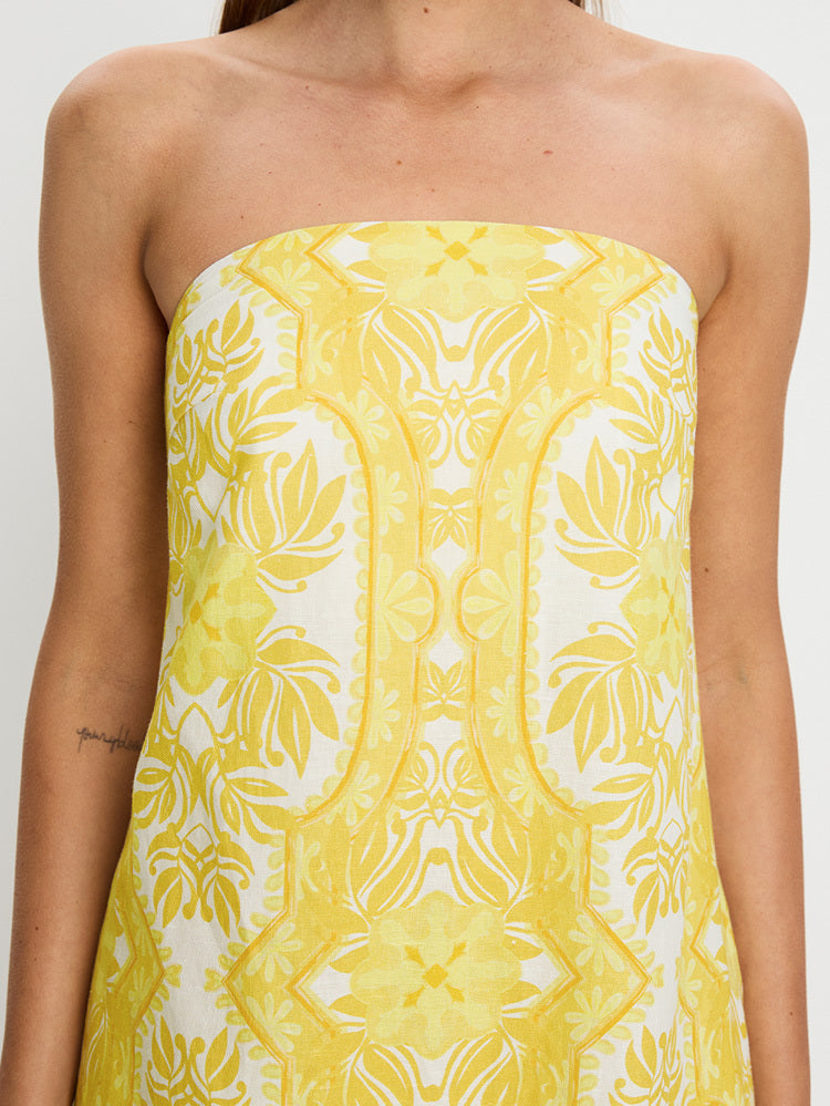 KIVARI Madeline Strapless Maxi Dress | Yellow abstract floral dress