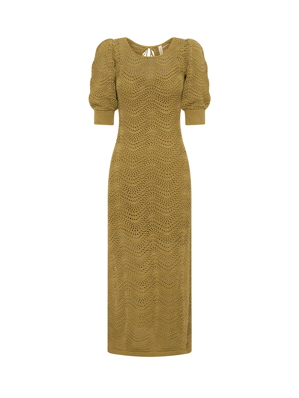 khaki knit midi dress self-portrait - Khaki Pointelle Knit Midi Dress