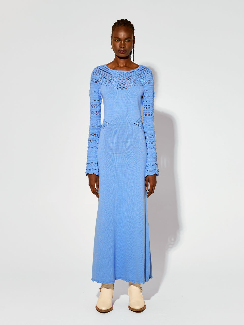 Marisol Knit Maxi Dress KIVARI | Model wears blue knit maxi dress