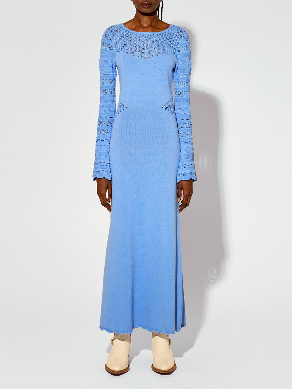 Marisol Knit Maxi Dress KIVARI | Model wears blue knit maxi dress