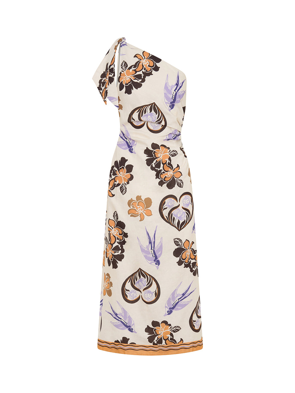 Mari Midi Dress - Lilac and Orange Floral | One Shoulder Midi