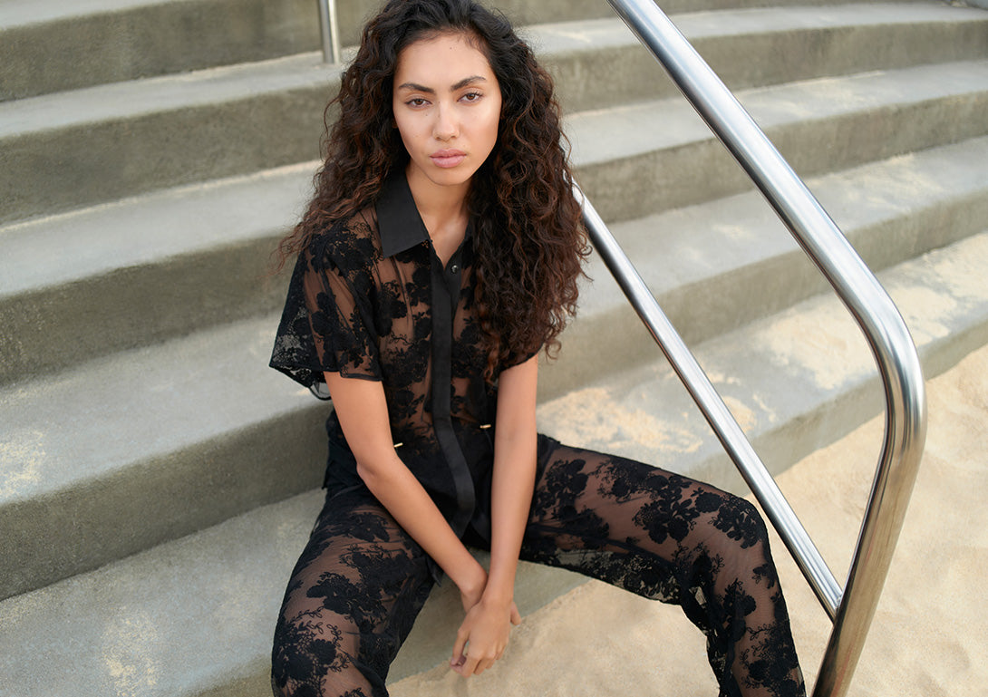 Jaxon Lace Pant - Black | Black Lace Straight Leg Pant – KIVARI
