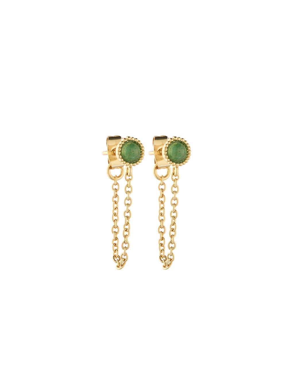 Neptune Chain Earrings KIVARI | Gold stud earrings with green stone and drop chain