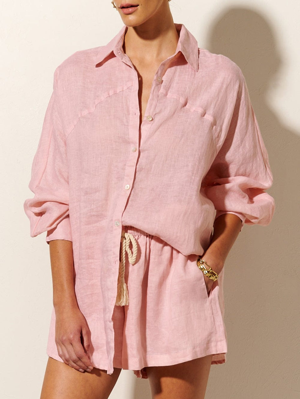 KIVARI Nikita Short | Model wears Pink Linen Shorts