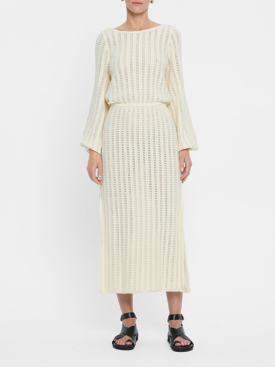 Noa Knit Dress Cream KIVARI | Model wears cream knit dress