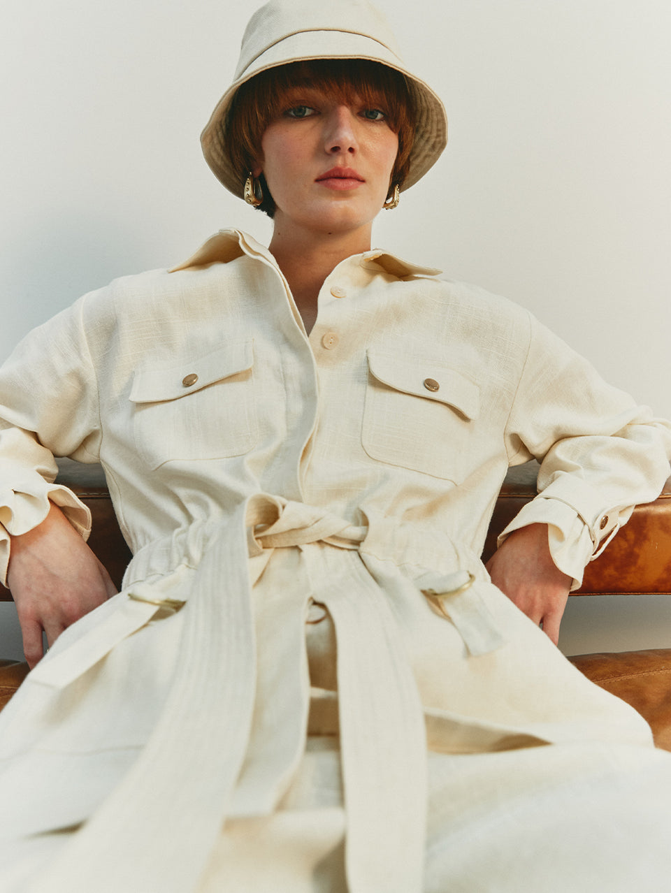 Oaklee Jacket Cream KIVARI | Model wears cream jacket campaign