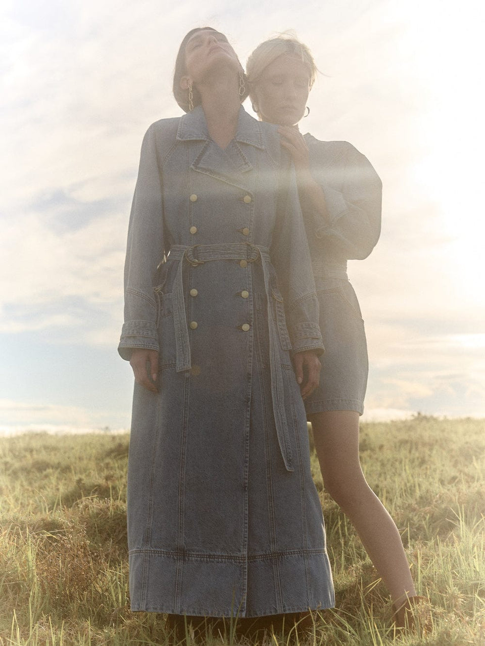 Olivia Denim Trench KIVARI | Model wears denim trenchcoat campaign