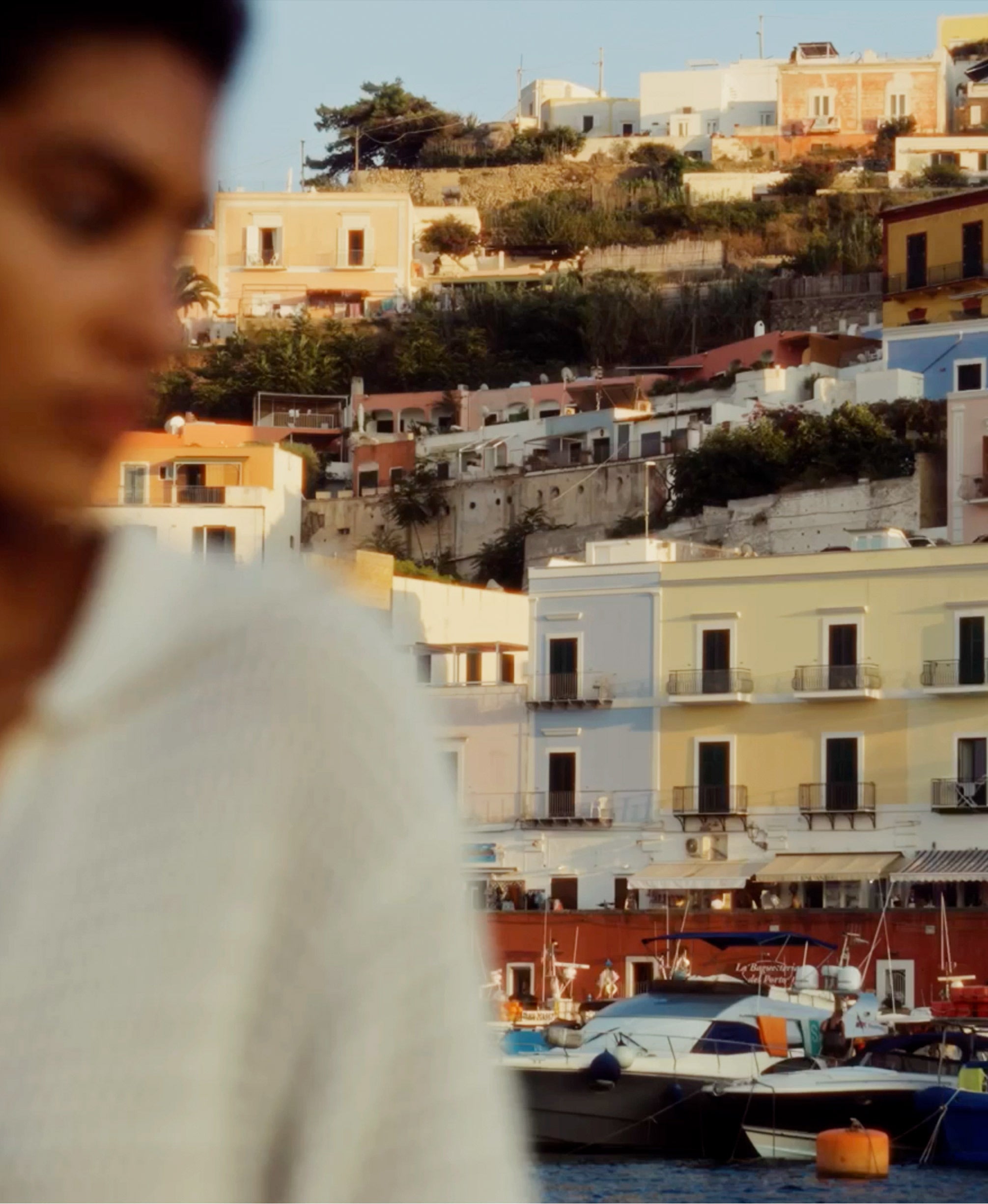 Model in front of Ponza Buildings