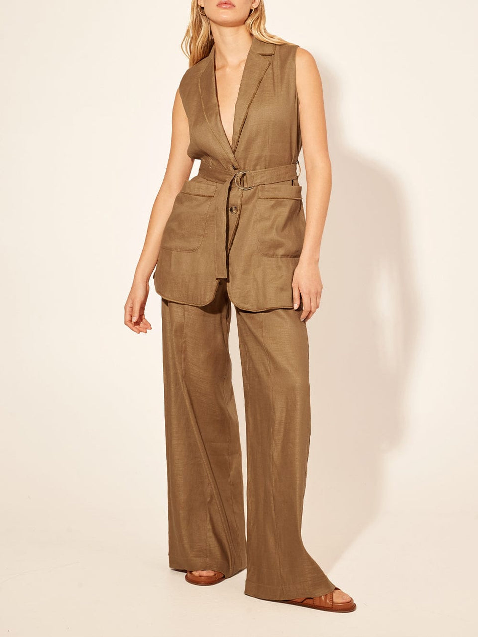 Penelope Pant KIVARI | Model wears brown tailored pant