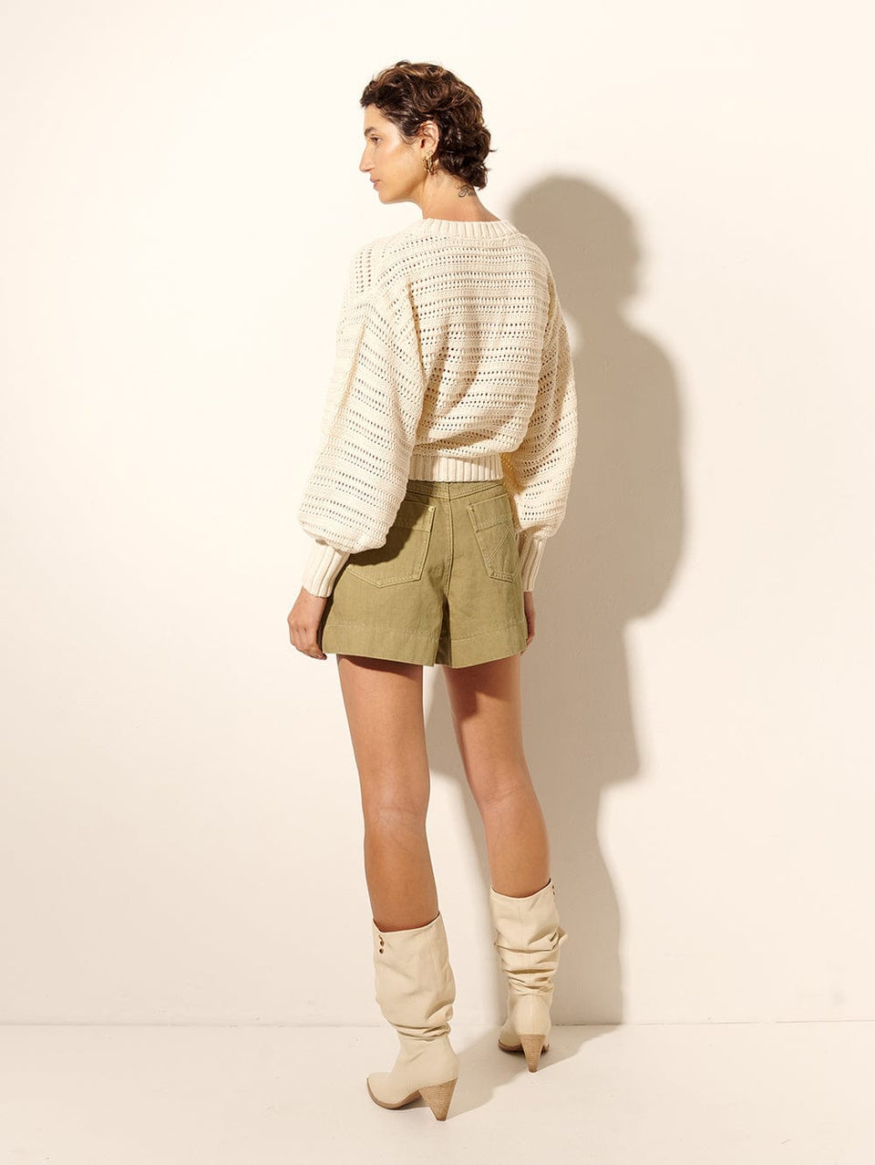 Pepe Knit Sweater Cream KIVARI | Model wears cream knit sweater back view