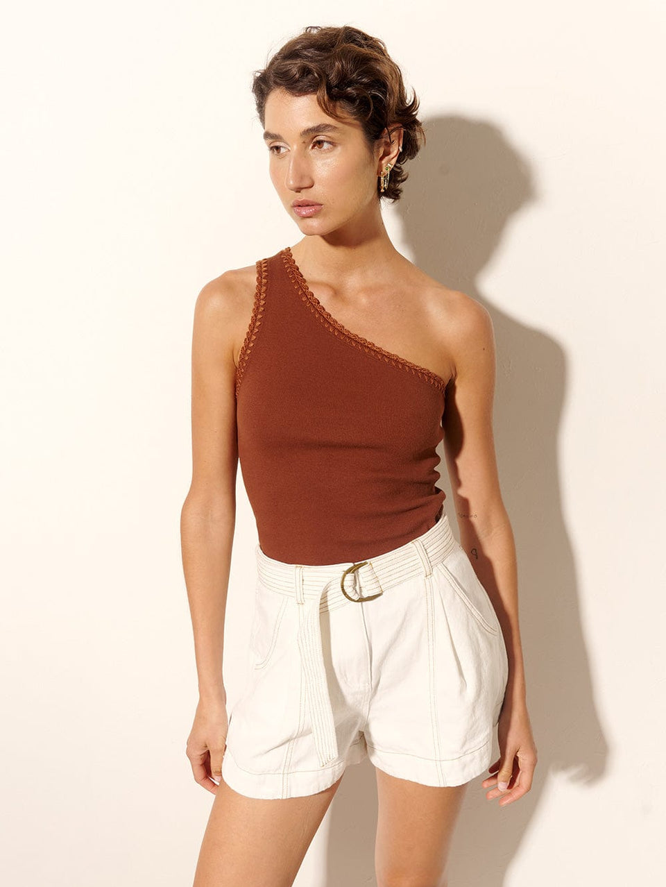 Pippa Denim Short | Model wears cream denim shorts