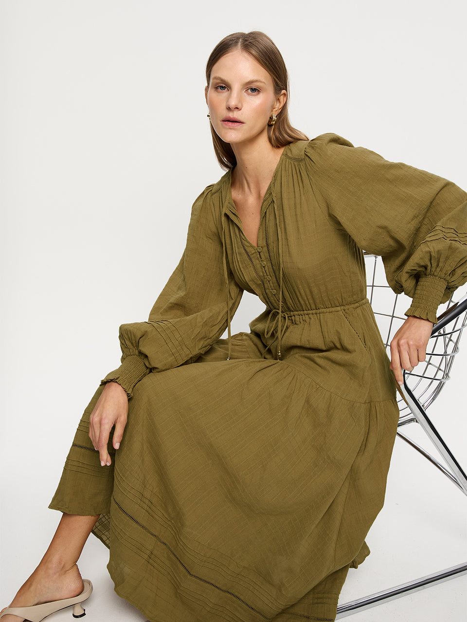 Antonella Maxi Dress KIVARI | Khaki maxi dress