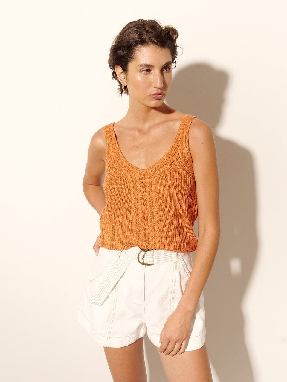 Raven Cami Ginger KIVARI | Model wears orange knit top