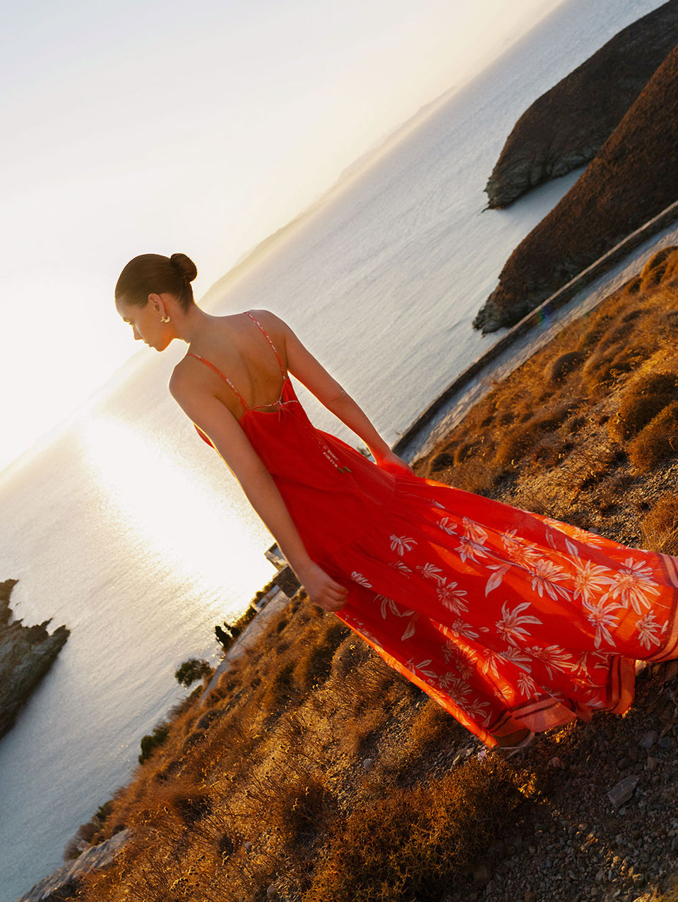 kivari red dress Delfina Ruffle Maxi Dress