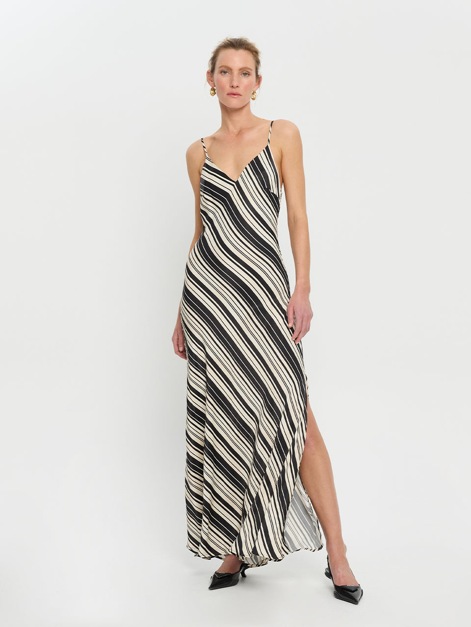 Sara Slip Dress KIVARI | Model wears stripe slip dress