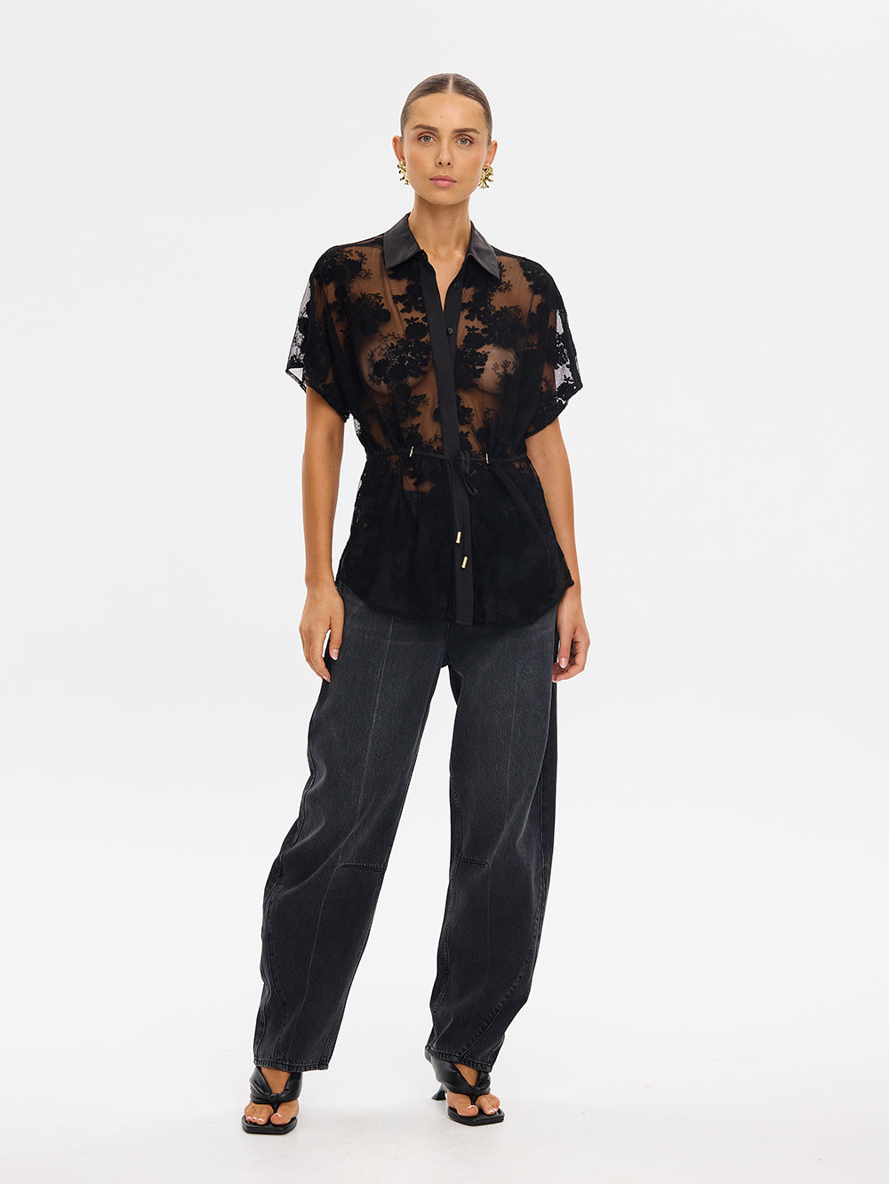 AAKU LACE L/S SHIRT BLACK サイズ3 Jaxon Lace Shirt - Black | Black Lace Short Sleeve Shirt – KIVARI