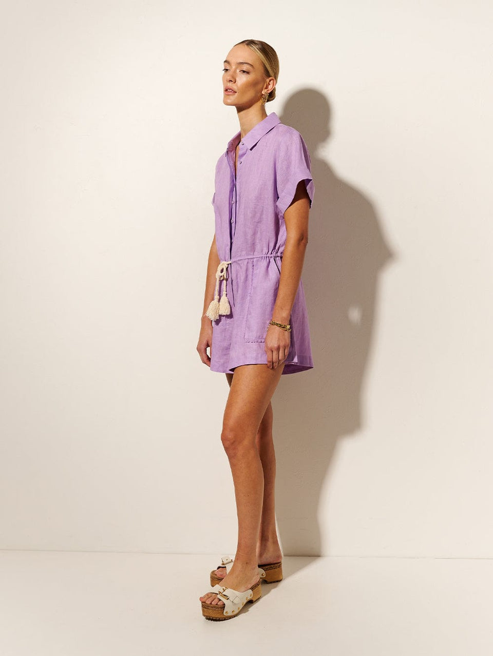 Tully Playsuit KIVARI | Model wears lilac purple playsuit side view