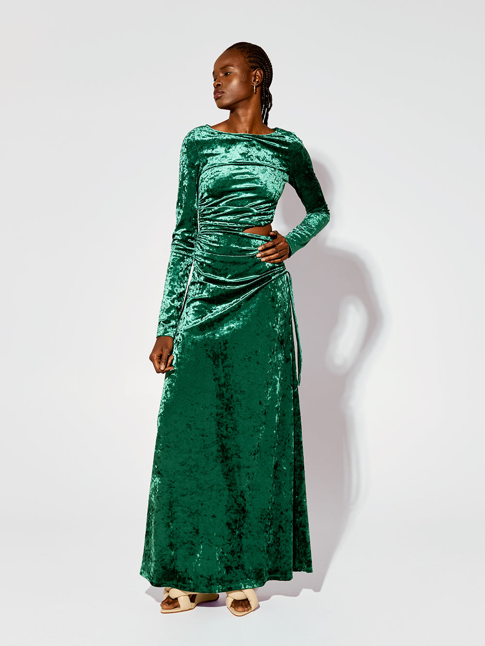 Green velvet fashion dress maxi