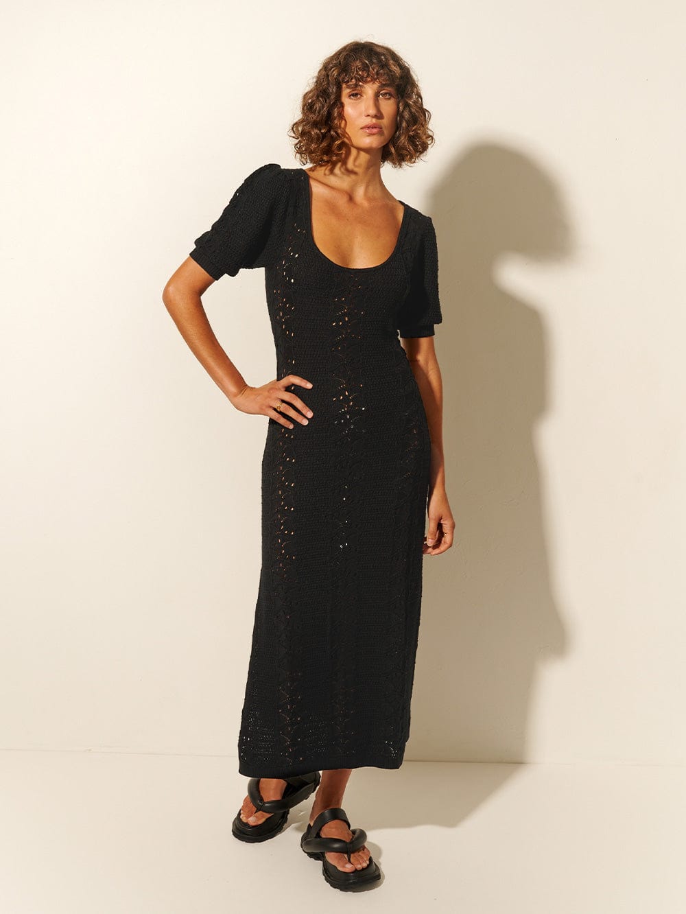 Helena Knit Midi Dress - Black